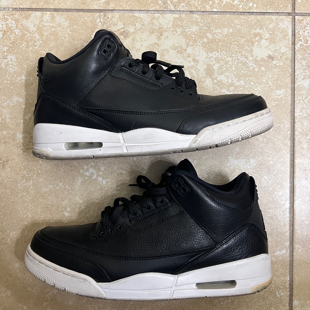Men's Black Leather Mid-Top Sneakers with White Sole